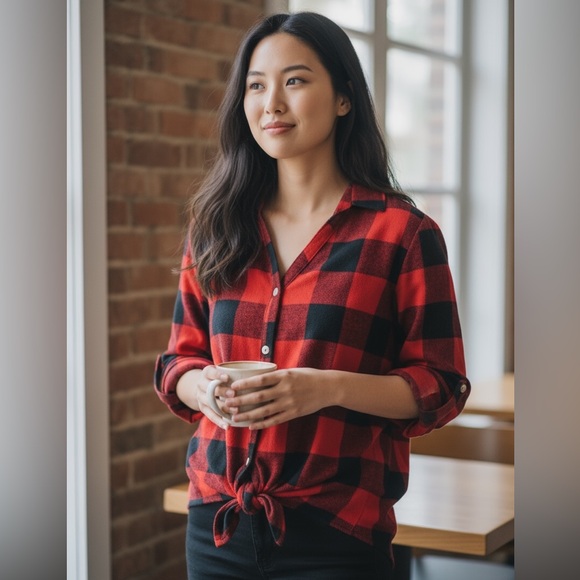 Bibi brand. NWT (boutique). Red and black buffalo check - Picture 1 of 5